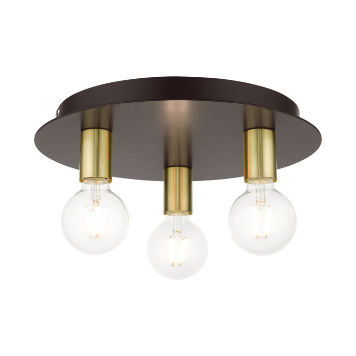 Livex Lighting 45873-07 Three Light Flush Mount, Bronze w/ Satin Brasss