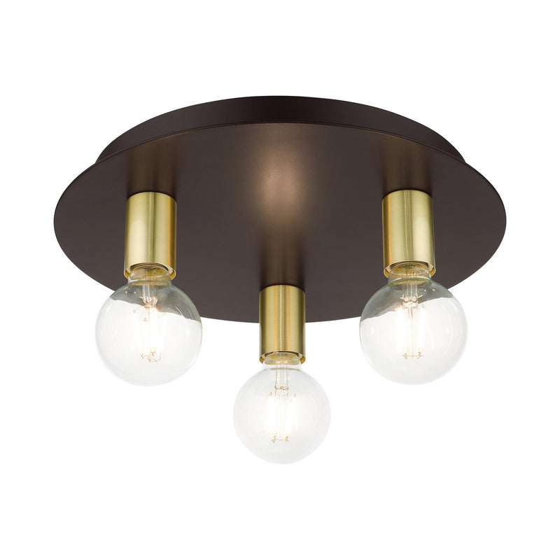 Livex Lighting 45873-07 Three Light Flush Mount, Bronze w/ Satin Brasss