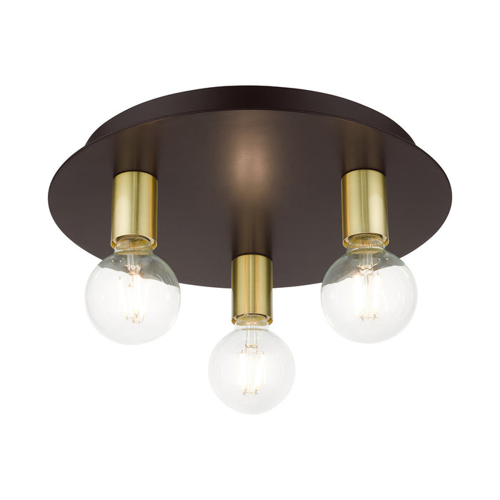 Livex Lighting 45873-07 Three Light Flush Mount, Bronze w/ Satin Brasss