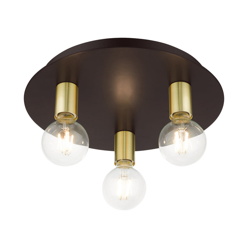 Livex Lighting 45873-07 Three Light Flush Mount, Bronze w/ Satin Brasss