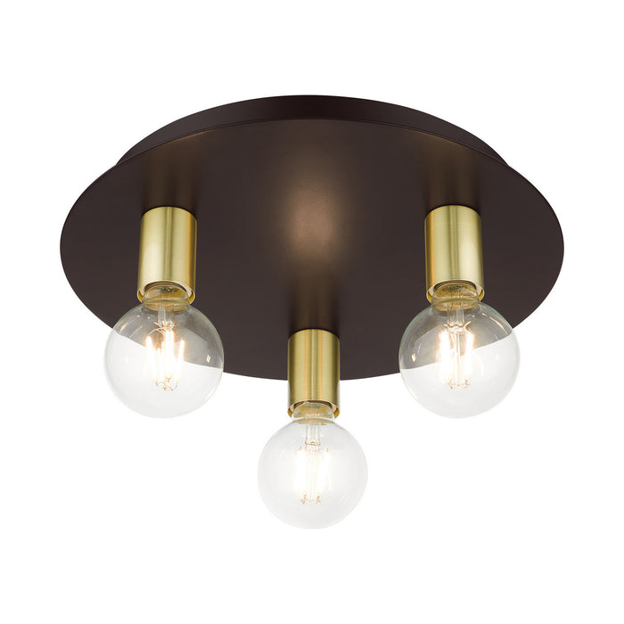 Livex Lighting 45873-07 Three Light Flush Mount, Bronze w/ Satin Brasss