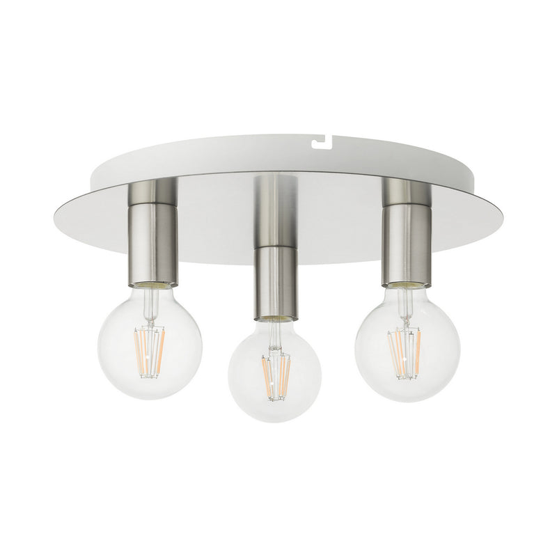 Livex Lighting 45873-91 Three Light Flush Mount, Brushed Nickel w/ White Canopy