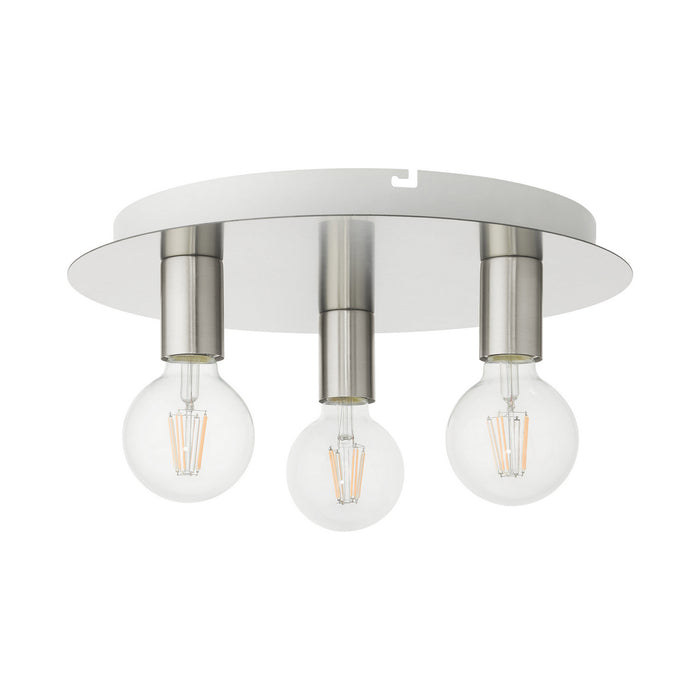 Livex Lighting 45873-91 Three Light Flush Mount, Brushed Nickel w/ White Canopy