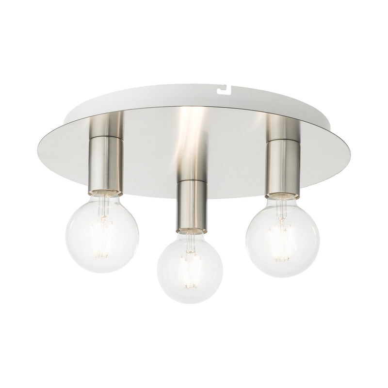 Livex Lighting 45873-91 Three Light Flush Mount, Brushed Nickel w/ White Canopy