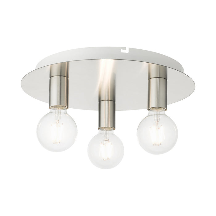 Livex Lighting 45873-91 Three Light Flush Mount, Brushed Nickel w/ White Canopy