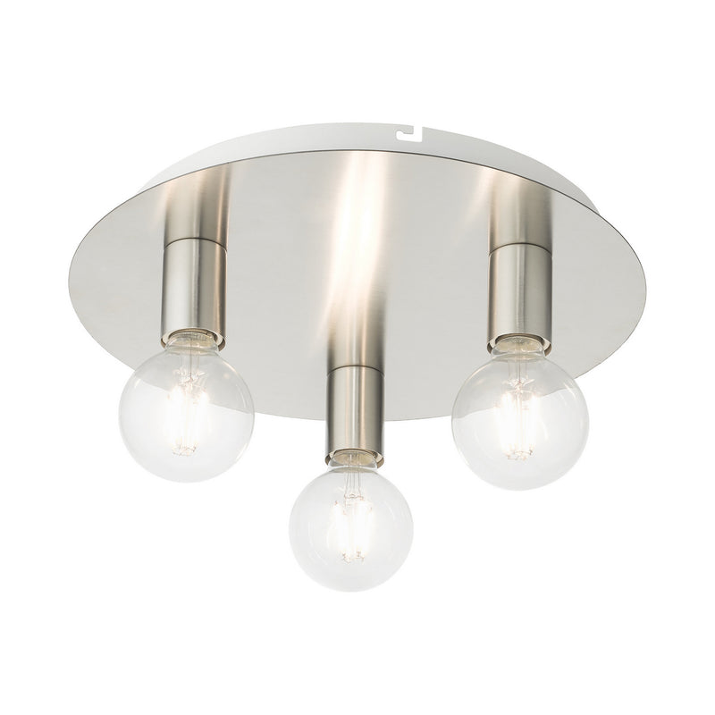 Livex Lighting 45873-91 Three Light Flush Mount, Brushed Nickel w/ White Canopy