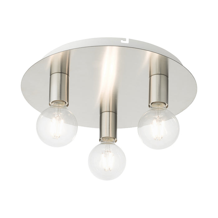 Livex Lighting 45873-91 Three Light Flush Mount, Brushed Nickel w/ White Canopy