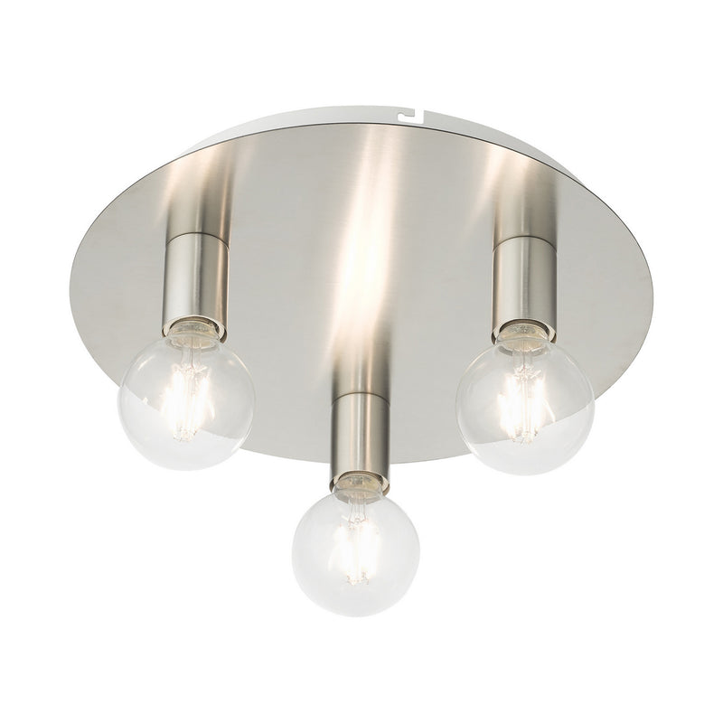 Livex Lighting 45873-91 Three Light Flush Mount, Brushed Nickel w/ White Canopy
