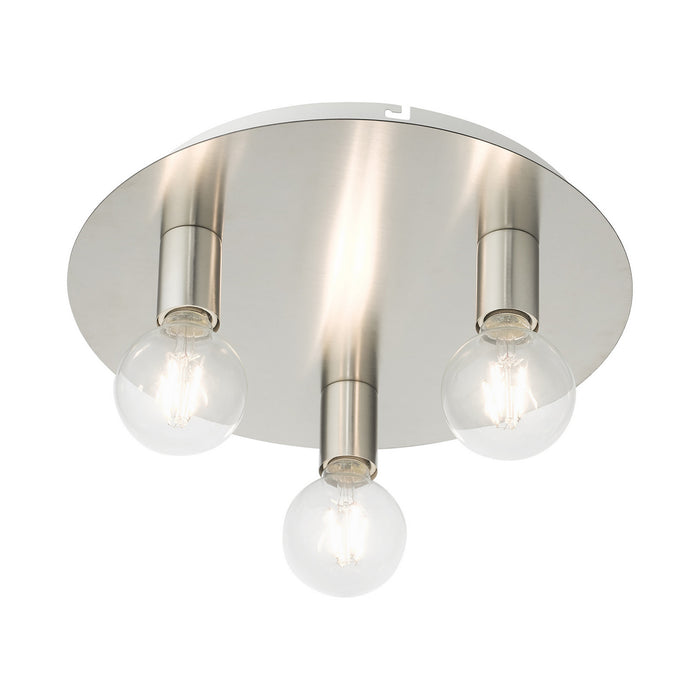Livex Lighting 45873-91 Three Light Flush Mount, Brushed Nickel w/ White Canopy