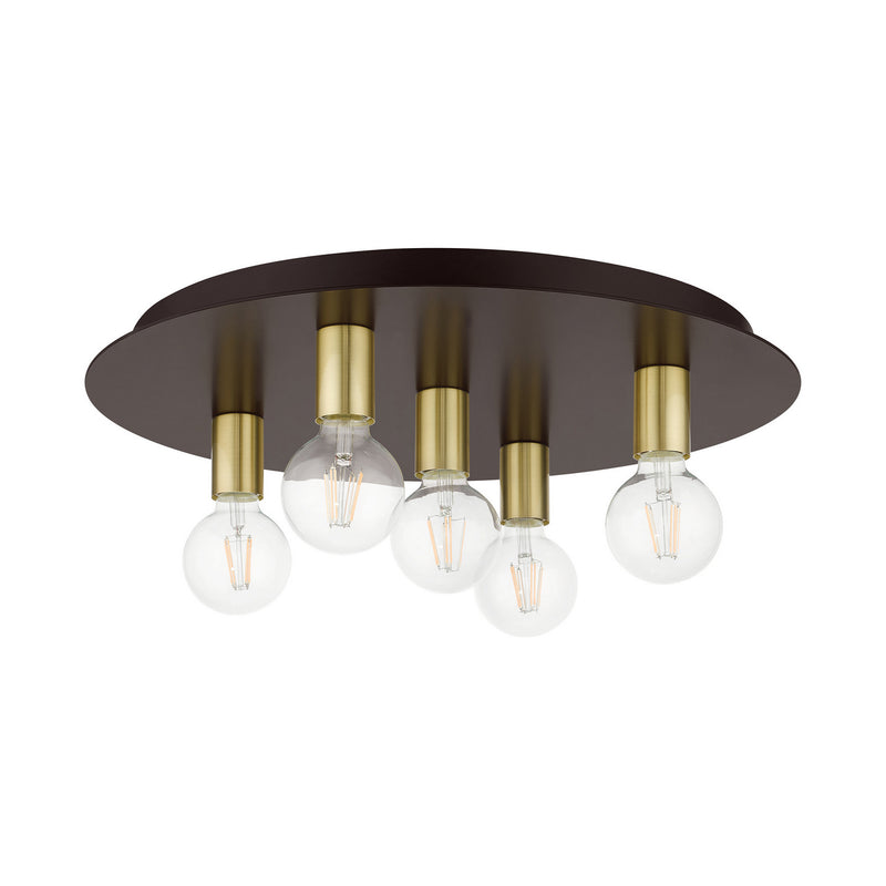Livex Lighting 45875-07 Five Light Flush Mount, Bronze w/ Satin Brasss