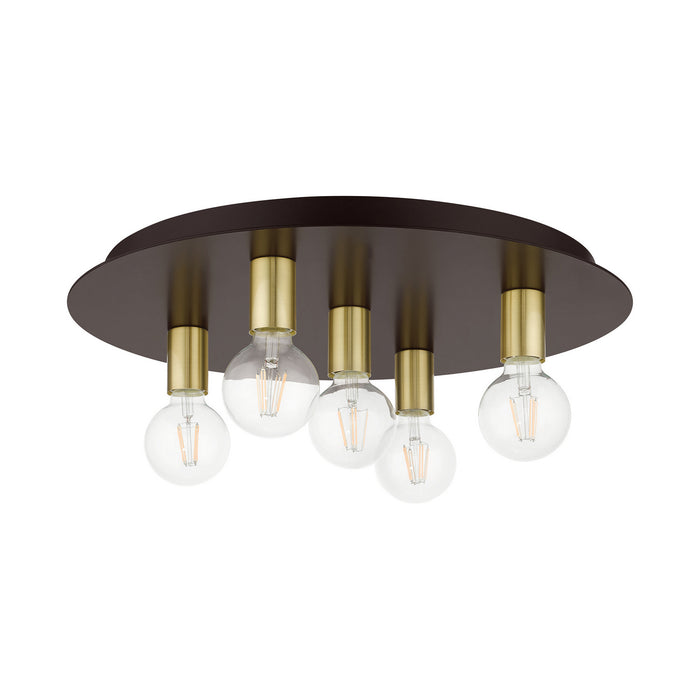 Livex Lighting 45875-07 Five Light Flush Mount, Bronze w/ Satin Brasss