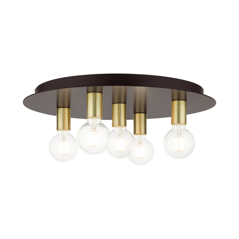 Livex Lighting 45875-07 Five Light Flush Mount, Bronze w/ Satin Brasss