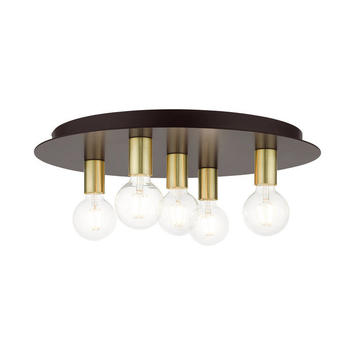 Livex Lighting 45875-07 Five Light Flush Mount, Bronze w/ Satin Brasss