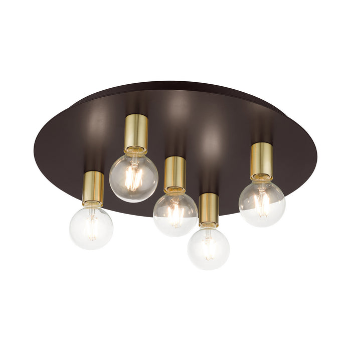 Livex Lighting 45875-07 Five Light Flush Mount, Bronze w/ Satin Brasss