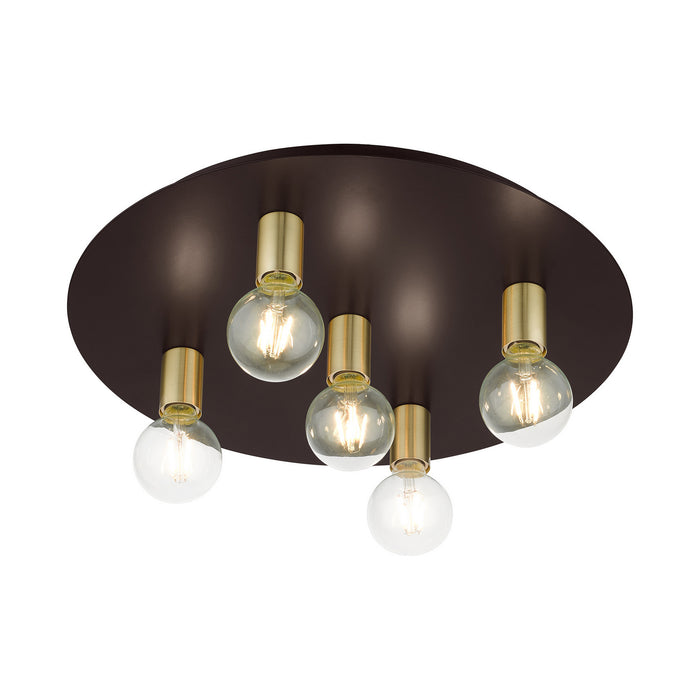 Livex Lighting 45875-07 Five Light Flush Mount, Bronze w/ Satin Brasss
