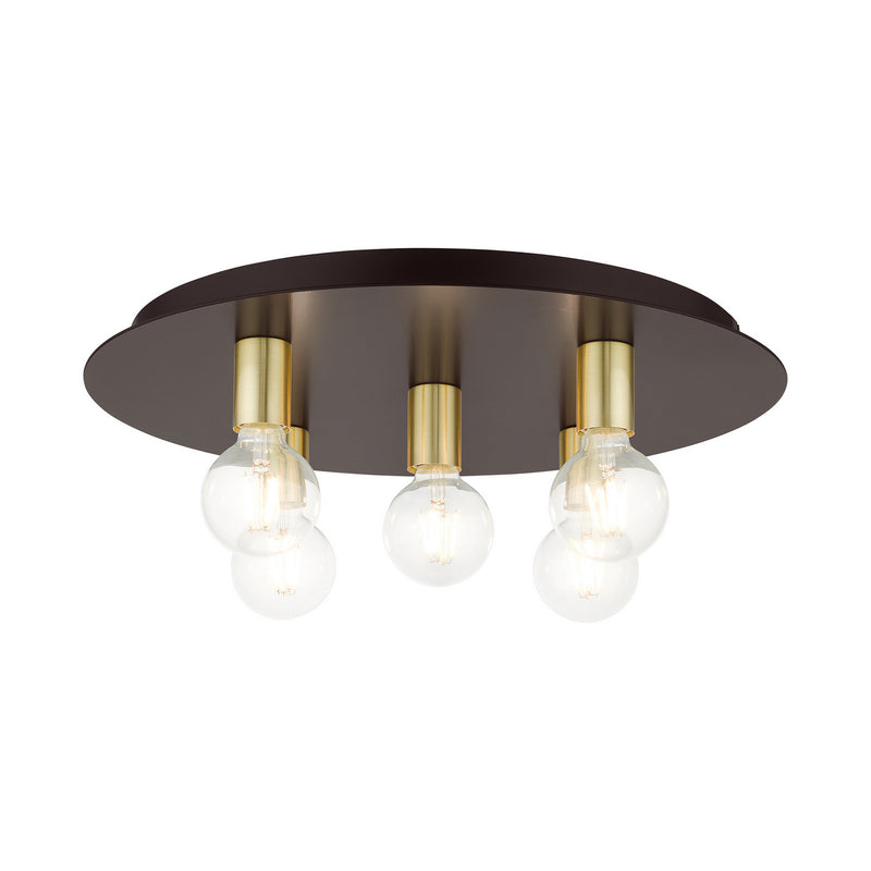 Livex Lighting 45875-07 Five Light Flush Mount, Bronze w/ Satin Brasss
