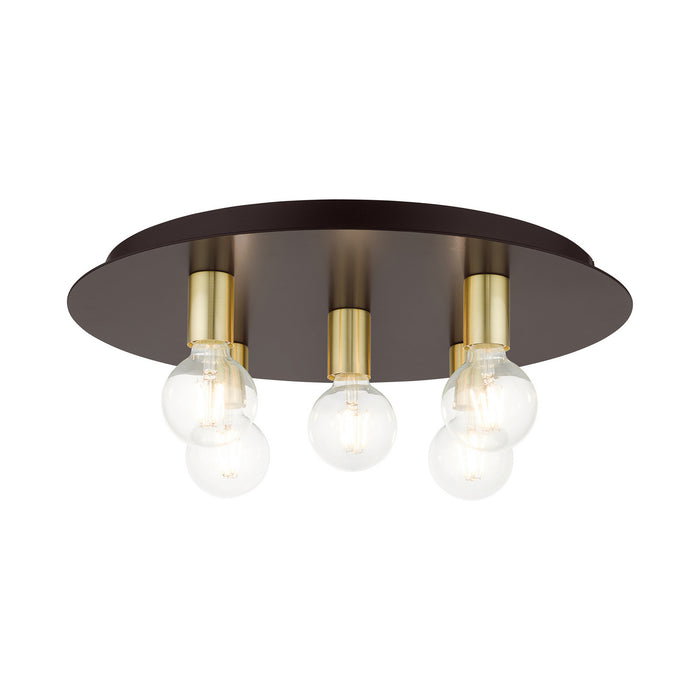 Livex Lighting 45875-07 Five Light Flush Mount, Bronze w/ Satin Brasss