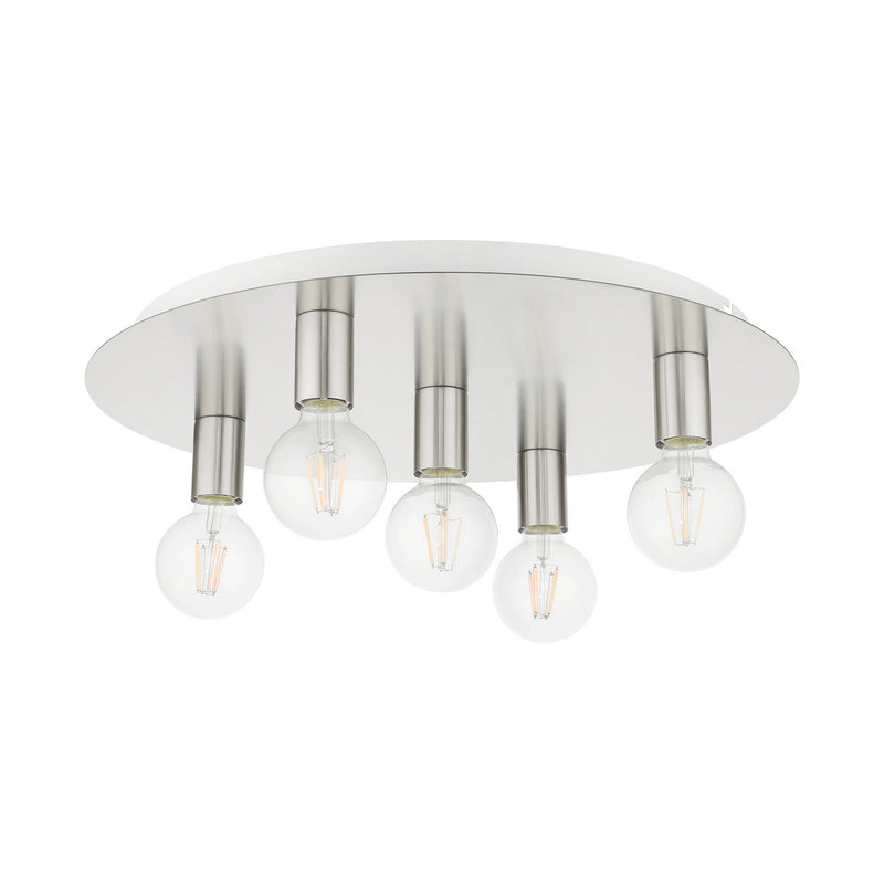 Livex Lighting 45875-91 Five Light Flush Mount, Brushed Nickel w/ White Canopy