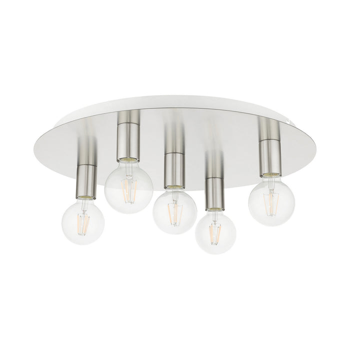 Livex Lighting 45875-91 Five Light Flush Mount, Brushed Nickel w/ White Canopy