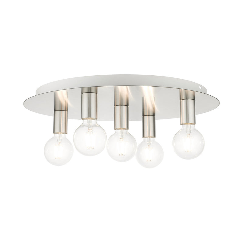 Livex Lighting 45875-91 Five Light Flush Mount, Brushed Nickel w/ White Canopy