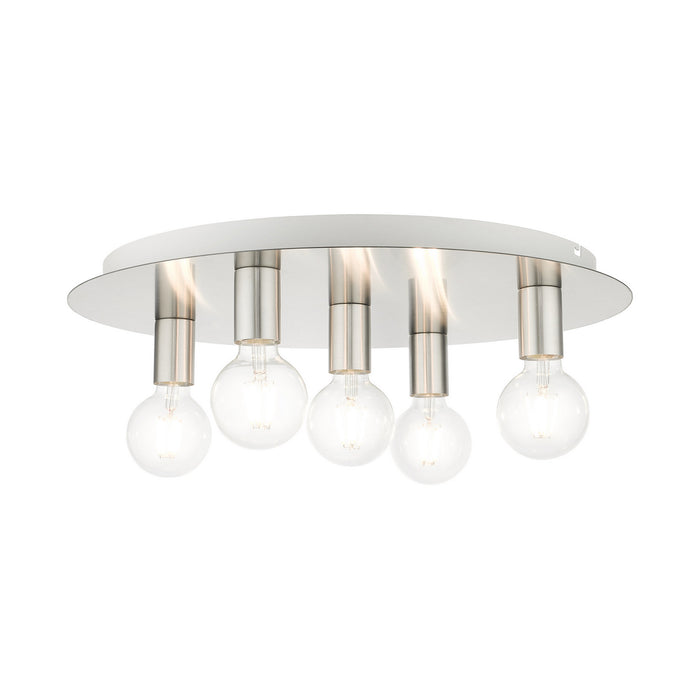 Livex Lighting 45875-91 Five Light Flush Mount, Brushed Nickel w/ White Canopy