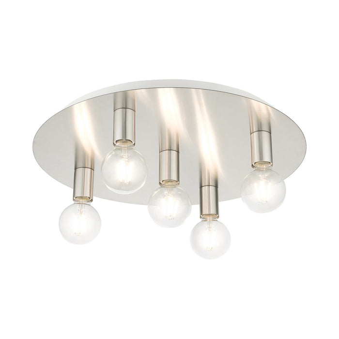Livex Lighting 45875-91 Five Light Flush Mount, Brushed Nickel w/ White Canopy