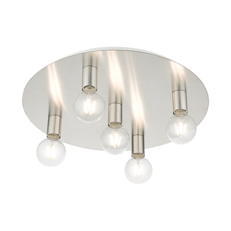 Livex Lighting 45875-91 Five Light Flush Mount, Brushed Nickel w/ White Canopy