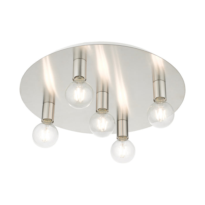Livex Lighting 45875-91 Five Light Flush Mount, Brushed Nickel w/ White Canopy