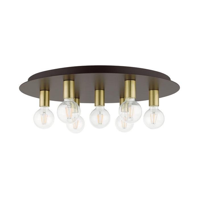 Livex Lighting 45876-07 Seven Light Flush Mount, Bronze w/ Satin Brasss