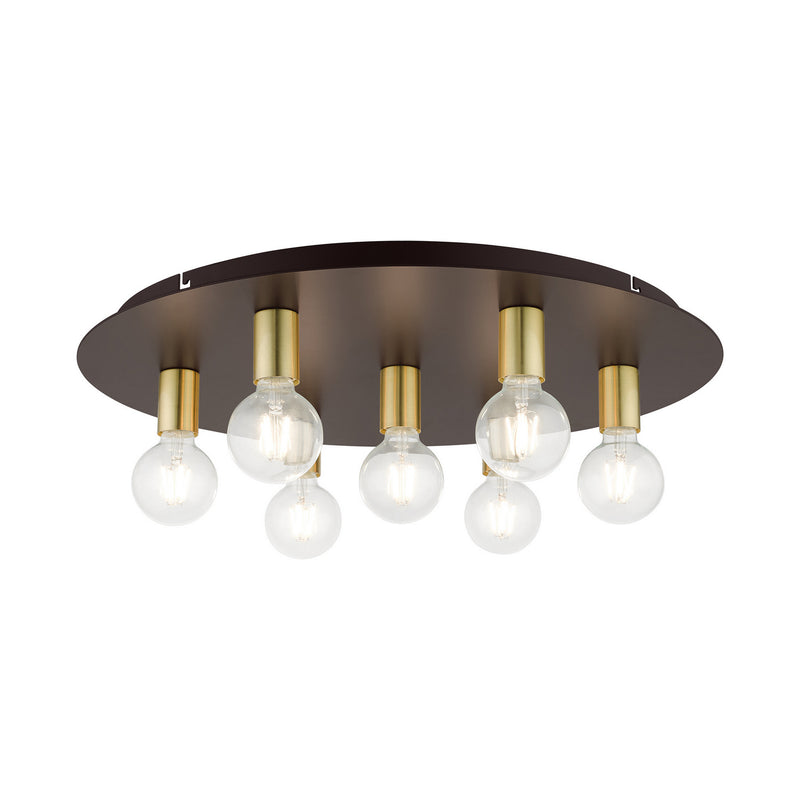 Livex Lighting 45876-07 Seven Light Flush Mount, Bronze w/ Satin Brasss