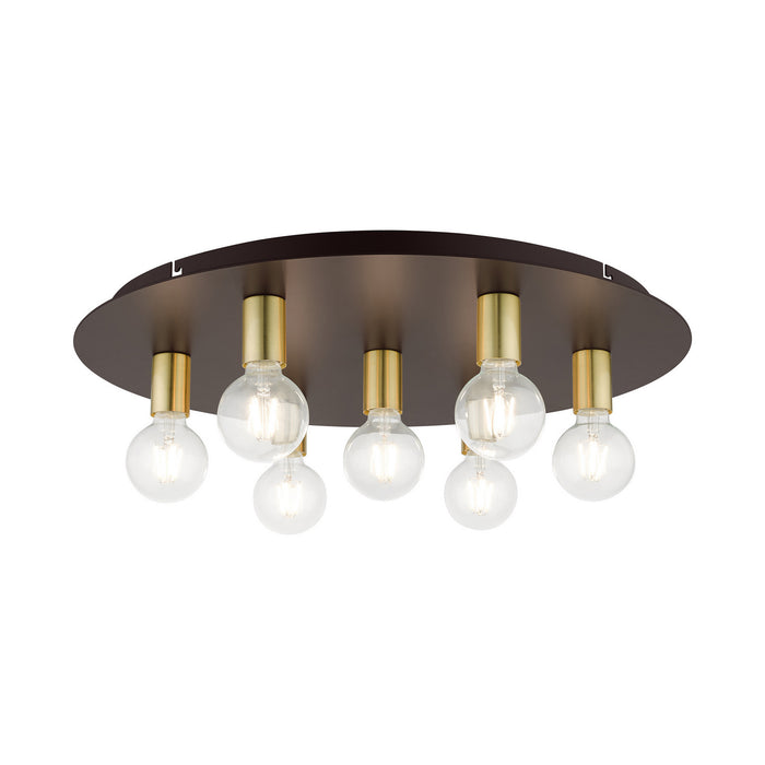 Livex Lighting 45876-07 Seven Light Flush Mount, Bronze w/ Satin Brasss
