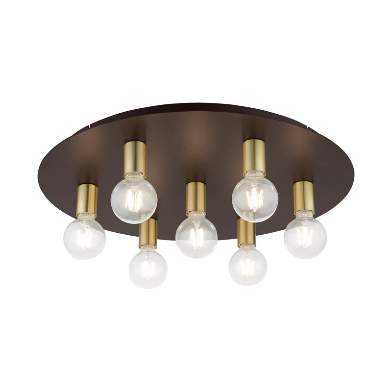 Livex Lighting 45876-07 Seven Light Flush Mount, Bronze w/ Satin Brasss