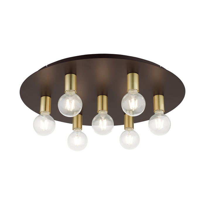 Livex Lighting 45876-07 Seven Light Flush Mount, Bronze w/ Satin Brasss