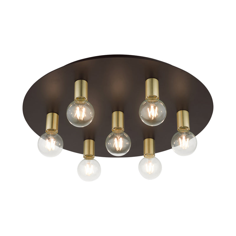 Livex Lighting 45876-07 Seven Light Flush Mount, Bronze w/ Satin Brasss