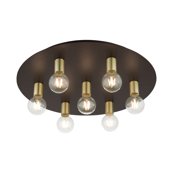 Livex Lighting 45876-07 Seven Light Flush Mount, Bronze w/ Satin Brasss