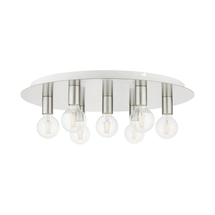 Livex Lighting 45876-91 Seven Light Flush Mount, Brushed Nickel w/ White Canopy