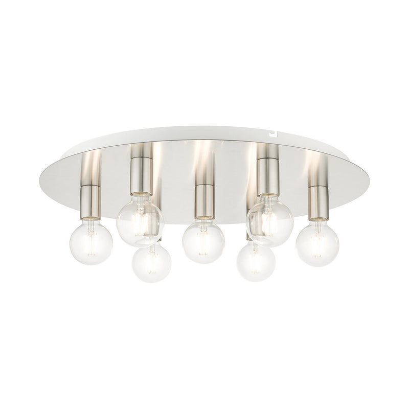 Livex Lighting 45876-91 Seven Light Flush Mount, Brushed Nickel w/ White Canopy