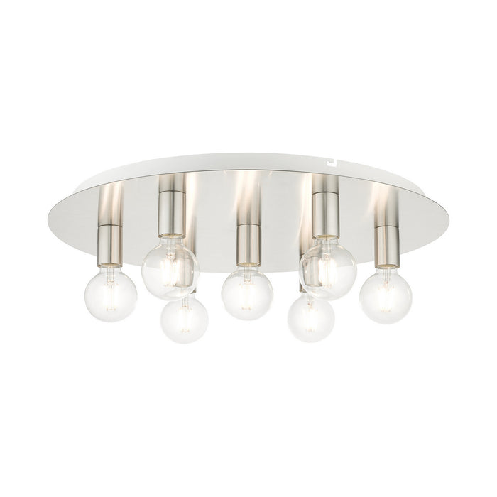 Livex Lighting 45876-91 Seven Light Flush Mount, Brushed Nickel w/ White Canopy
