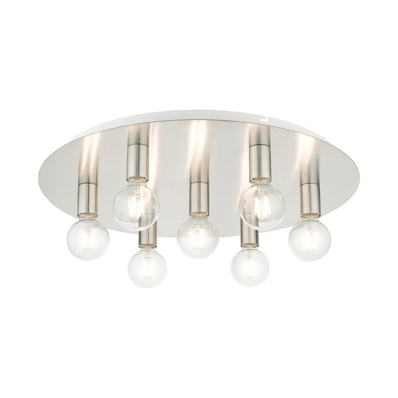 Livex Lighting 45876-91 Seven Light Flush Mount, Brushed Nickel w/ White Canopy