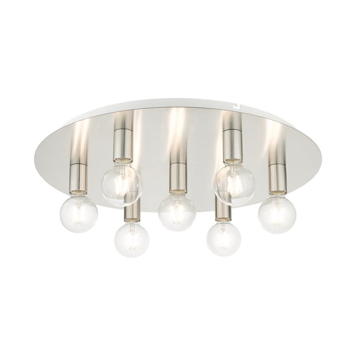 Livex Lighting 45876-91 Seven Light Flush Mount, Brushed Nickel w/ White Canopy