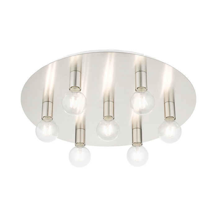 Livex Lighting 45876-91 Seven Light Flush Mount, Brushed Nickel w/ White Canopy