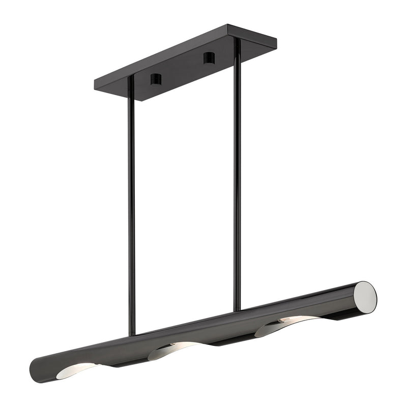 Livex Lighting 45917-46 Three Light Linear Chandelier, Black Chrome