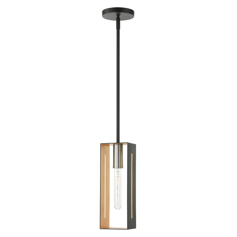 Livex Lighting 45951-14 One Light Pendant, Textured Black w/ Brushed Nickels
