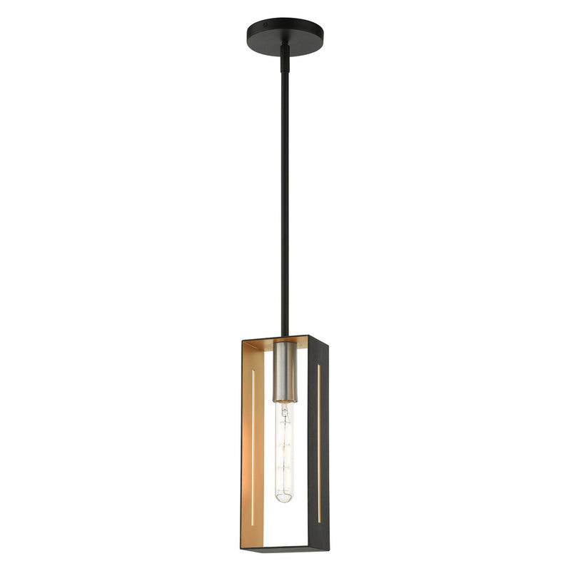 Livex Lighting 45951-14 One Light Pendant, Textured Black w/ Brushed Nickels