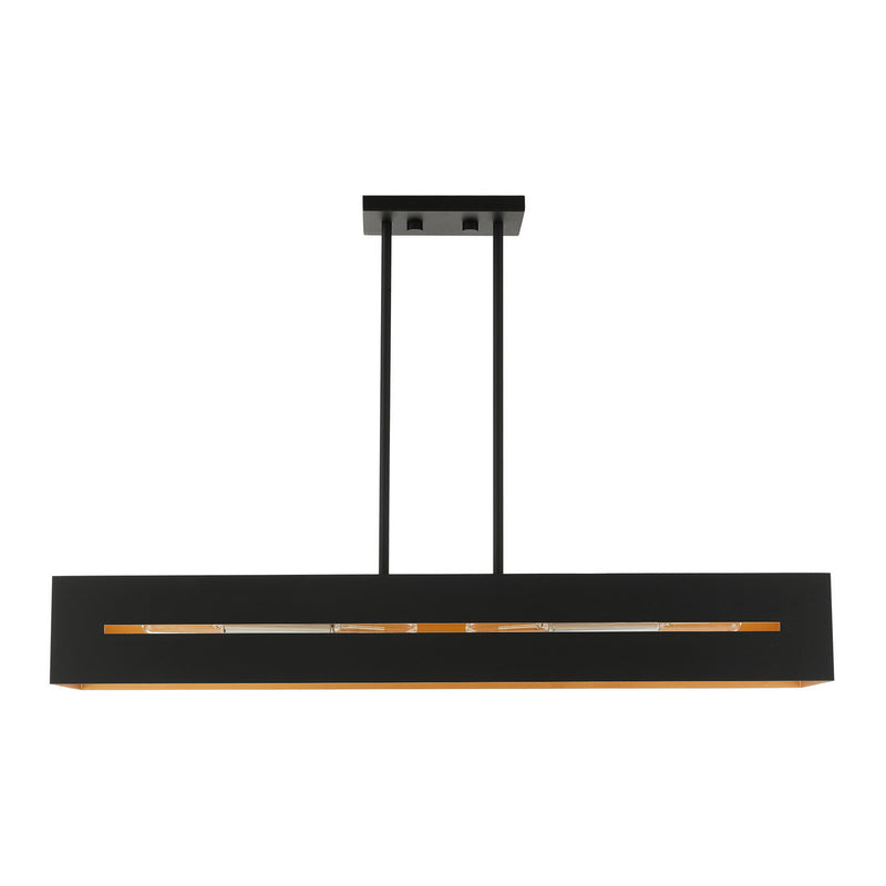Livex Lighting 45957-14 Four Light Linear Chandelier, Textured Black w/ Brushed Nickels