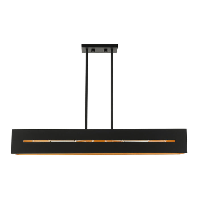 Livex Lighting 45957-14 Four Light Linear Chandelier, Textured Black w/ Brushed Nickels
