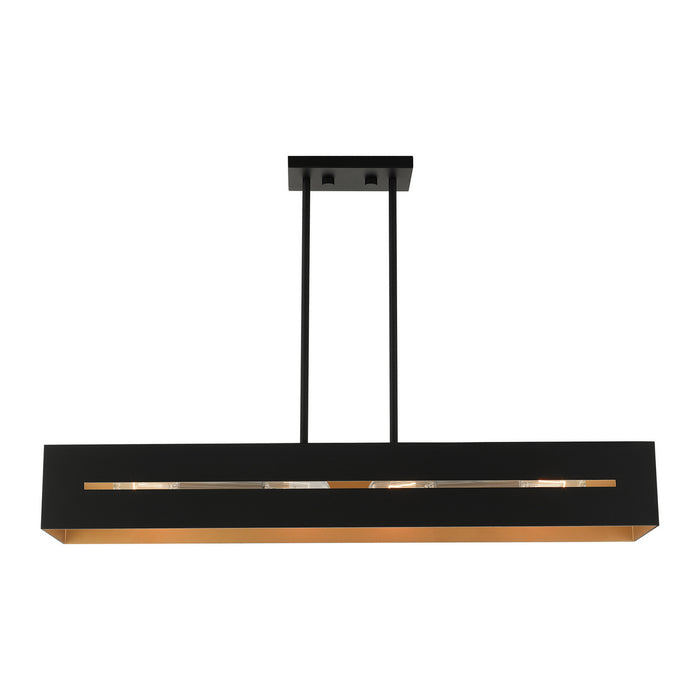 Livex Lighting 45957-14 Four Light Linear Chandelier, Textured Black w/ Brushed Nickels