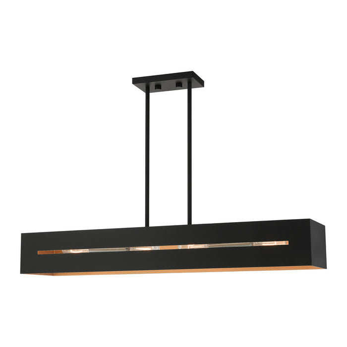 Livex Lighting 45957-14 Four Light Linear Chandelier, Textured Black w/ Brushed Nickels