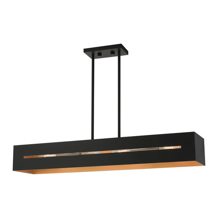 Livex Lighting 45957-14 Four Light Linear Chandelier, Textured Black w/ Brushed Nickels