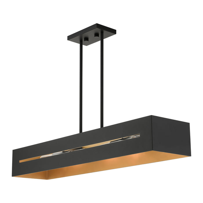 Livex Lighting 45957-14 Four Light Linear Chandelier, Textured Black w/ Brushed Nickels